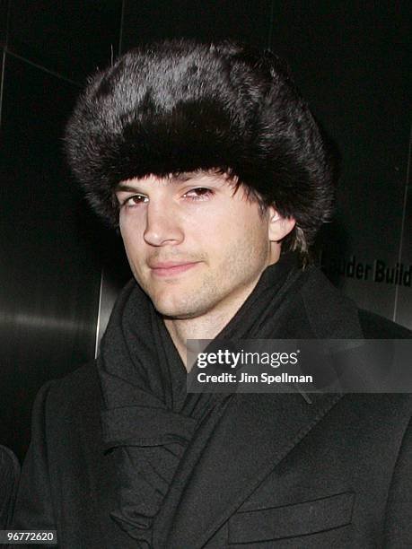 Ashton Kutcher attends The Cinema Society & Donna Karan screening of "Happy Tears" at The Museum of Modern Art on February 16, 2010 in New York City.