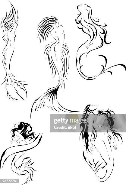 mermaid tattoo set - mermaid stock illustrations
