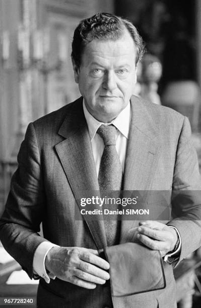 Portrait d'Olivier Guichard, homme politique, le 30 aooût 1976 à Paris, France.