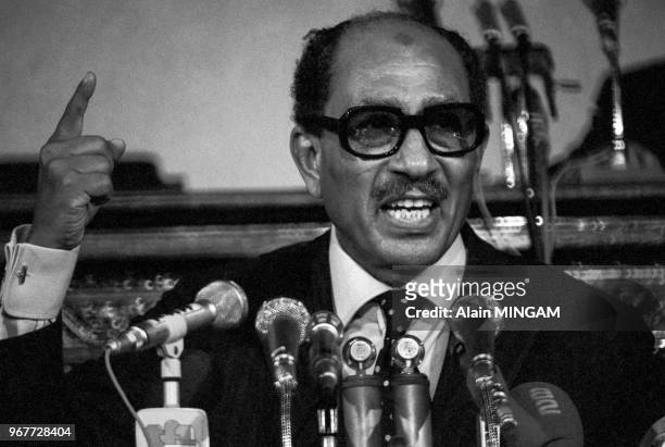 Discours du président egyptien Anouar el-Sadate au Caire le 26 novembre 1977, Egypte.