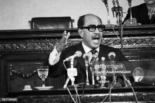 Discours du président egyptien Anouar el-Sadate au Caire le 26 novembre 1977, Egypte.