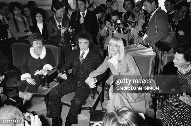 Mariage de Michel Sardou et Babette à Neuilly-sur-Seine le 14 octobre 1977, France.