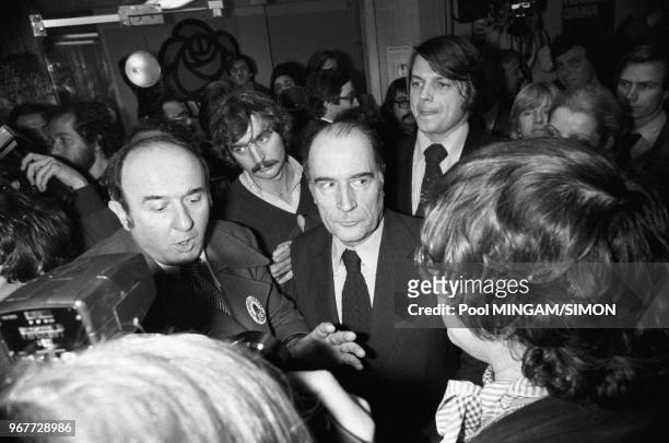 François Mitterrand au siège du Parti Socialiste après le résultat de la droite aux élections législatives, Paris, le 20 mars 1978, France.