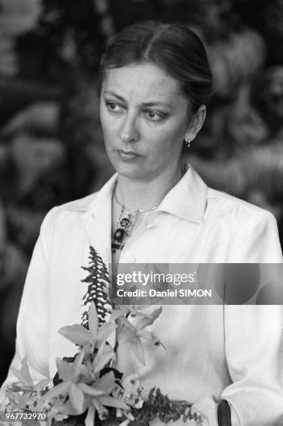 La Reine Paola lors de la visite officielle du Roi Gustave de Suède et de la Reine Silvia de Suède en Belgique le 15 mars 1977, Bruxelles.