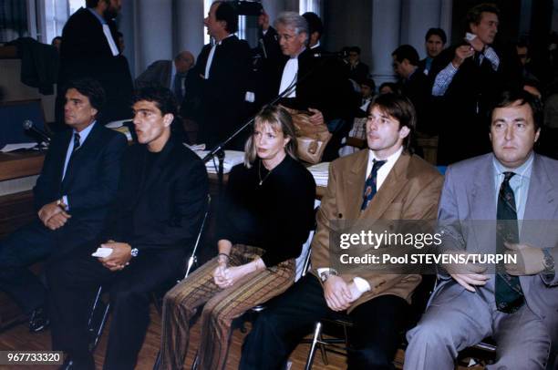 Portrait de l'homme d'affaires Bernard Tapie dirigeant de l'OM, jugé pour corruption sur le banc des accusés lors du procès en appel de l'affaire...