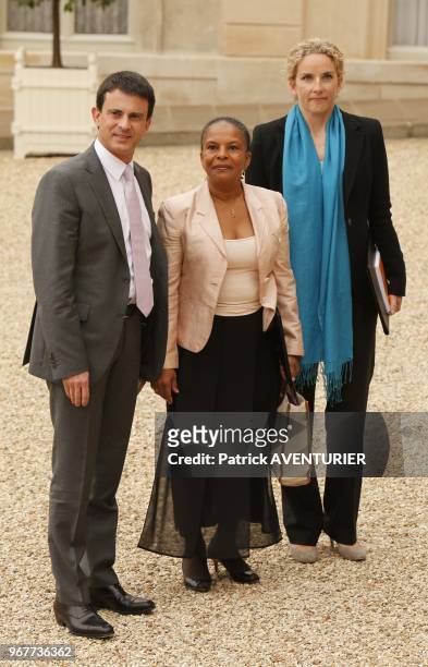Manuel Valls, Christiane Taubira et Delphine Batho durant le premier conseil des ministres au Palais de l'Elysee le 17 Mai, 2012 a Paris, France.
