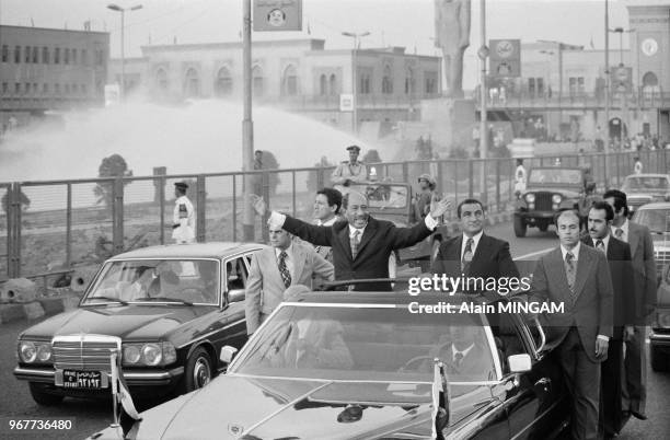 Retour de Anouar el-Sadate au Caire après les accords de Camp David le 23 septembre 1978, Egypte.