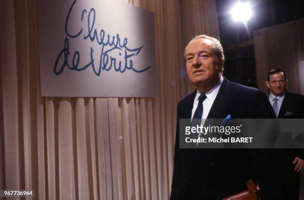 Homme politique français Jean-Marie Le Pen sur le plateau de l'émission de télévision ?L'Heure de vérité?, le 26 janvier 1988, France.