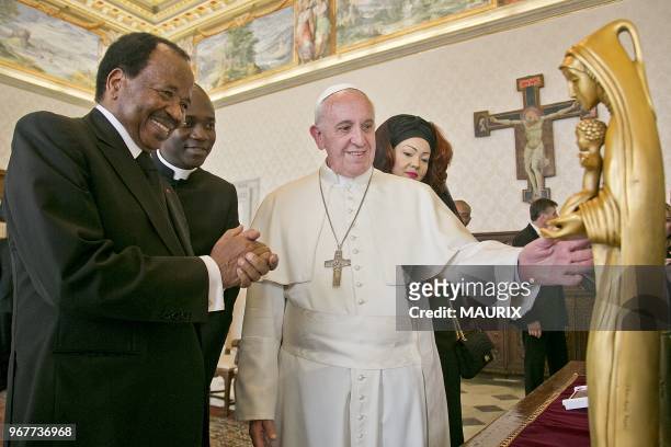 Pope Francis received the president of Cameroon, president Paul Biya and his wife Chantal on October 18, 2013 at the Vatican.
