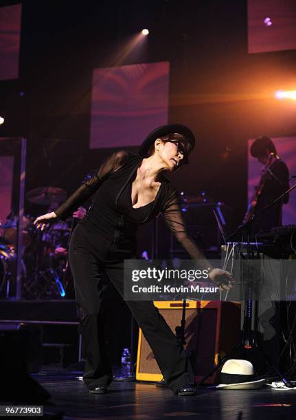 Exclusive* Yoko Ono performs with the Plastic Ono Band at Brooklyn Academy of Music on February 16, 2010 in Brooklyn, New York.