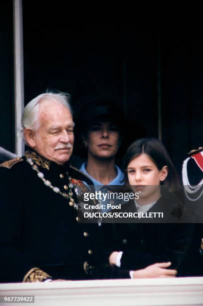 Le prince Rainier de Monaco, la princesse Caroline et sa fille Charlotte Casiraghi lors de la célébration de la Fête du Prince, équivalent de la fête...