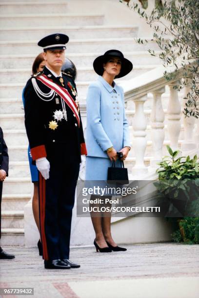 Le prince Albert de Monaco et sa soeur la princesse Caroline lors de la célébration de la Fête du Prince, équivalent de la fête nationale, le 19...