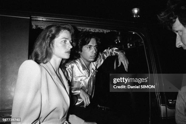 Jean-Michel Jarre et Charlotte Rampling après le concert donné par le musicien Place de la Concorde le 14 juillet 1979 à Paris, France.