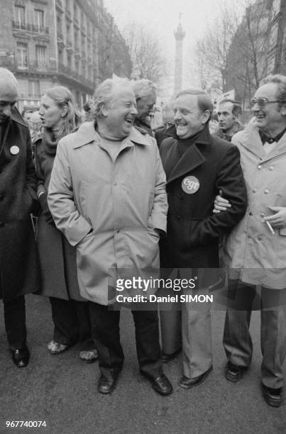 Georges Séguy lors d'une manifestation contre les menaces de licenciements dans la sidérurgie et contre l'augmentation des cotisations à la sécurité...