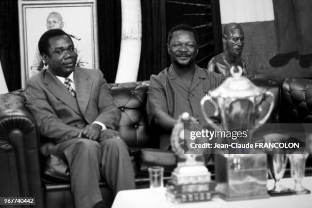 Portrait de David Dacko et de Jean-Bedel Bokassa, dirigeants centrafricains le 21 septembre 1979 à Bangui, République centrafricaine.