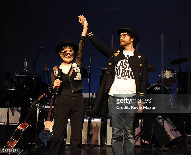 Exclusive* Yoko Ono and Sean Lennon perform with the Plastic Ono Band at Brooklyn Academy of Music on February 16, 2010 in Brooklyn, New York.