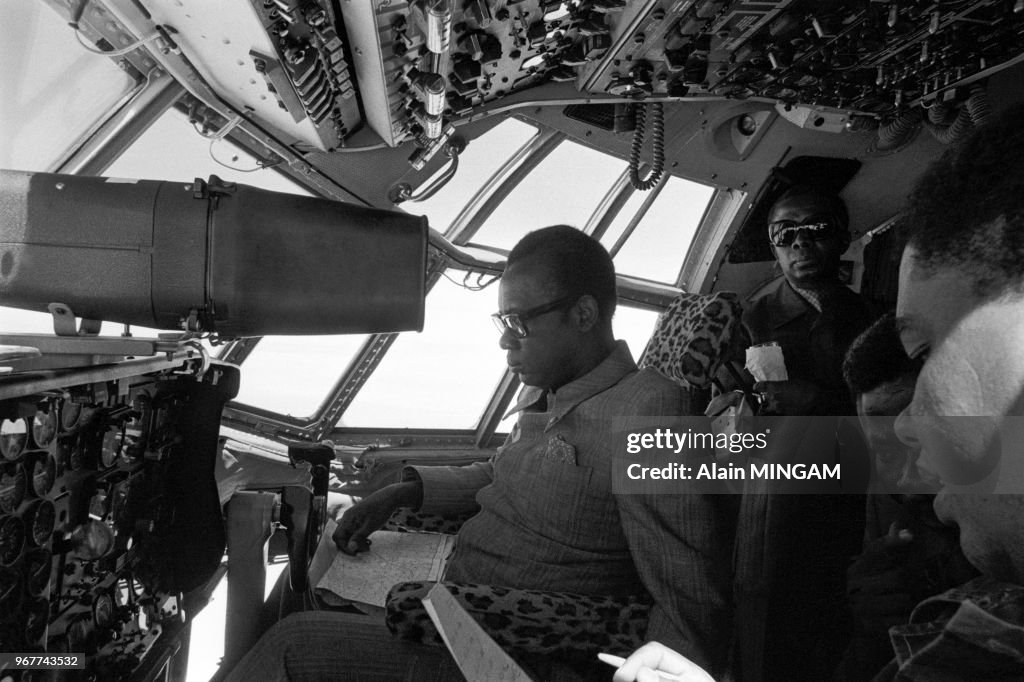 Mobutu Sese Seko en avion en 1977