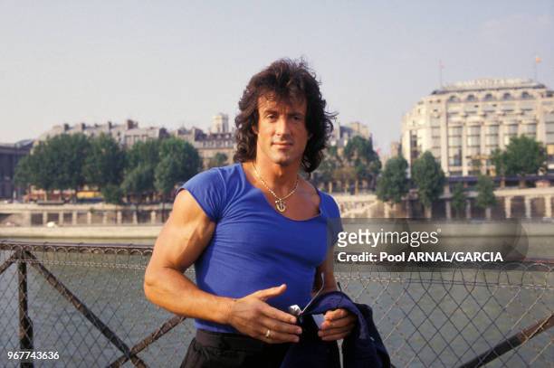 Portrait de l'acteur américain Sylvester Stallone le 30 août 1987 à Paris, France.