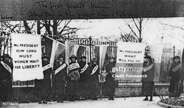 Photograph of the Women's Suffragettes First Picket Line, circa February 1917.