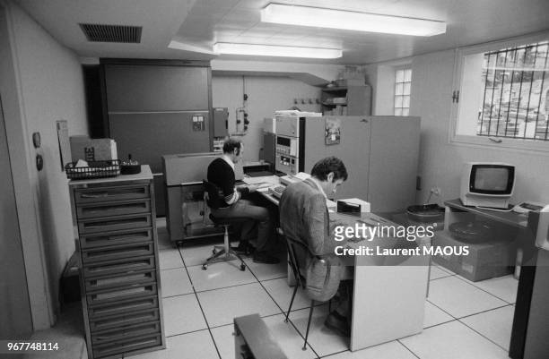 Permier ordinateur de gestion à la mairie de Suresnes en banlieue parisienne le 16 novembre 1977, France.
