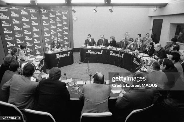 Ancien secrétaire d'Etat américain Henry Kissinger invité du Club de la Presse d'Europe 1 le 31 janvier 1980 à Paris, France.