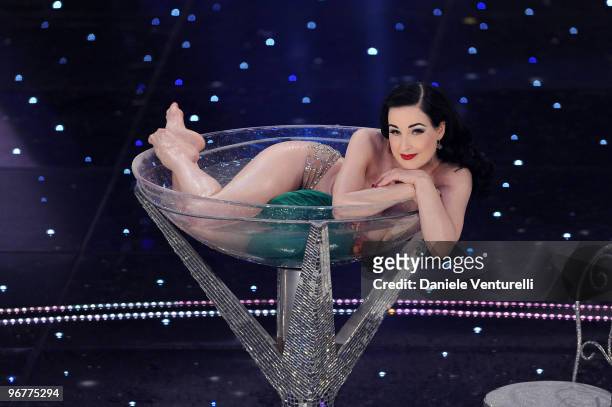 Dita Von Teese attends the 60th Sanremo Song Festival at the Ariston Theatre On February 16, 2010 in San Remo, Italy.