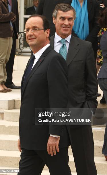 Outgoing French Budget Minister Jerome Cahuzac with French President Francois Hollande during the first weekly cabinet meeting at Elysee Palace on...