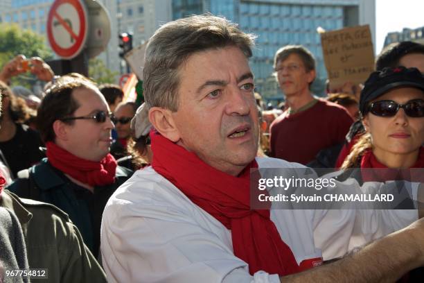 Jean-Luc Melenchon, President of the Left Party attends at demonstration against European treaty on September 30, 2012 in Paris, France.