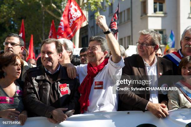 Jean-Luc Melenchon, President of the Left Party attends at demonstration against European treaty on September 30, 2012 in Paris, France.