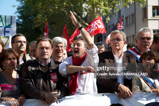 Jean-Luc Melenchon, President of the Left Party attends at demonstration against European treaty on September 30, 2012 in Paris, France.