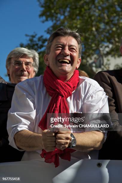 Jean-Luc Melenchon, President of the Left Party attends at demonstration against European treaty on September 30, 2012 in Paris, France.