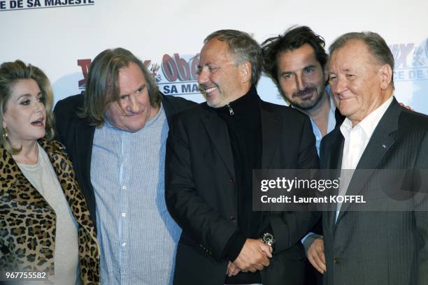 Catherine Deneuve, Gerard Depardieu, Fabrice Luchini, Edouard Baer and Albert Uderzo, attend at "Asterix et Obelix: au service de sa majeste" film...