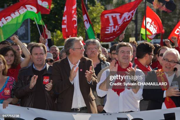 Jean-Luc Melenchon, President of the Left Party attends at demonstration against European treaty on September 30, 2012 in Paris, France.