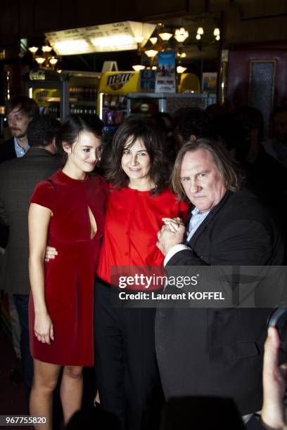 Charlotte Le Bon, Valerie Lemercier and Gerard Depardieu attend at "Asterix et Obelix: au service de sa majeste" film premiere at "Le Grand Rex" on...