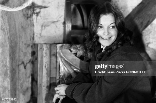 Romy Schneider sur le tournage du film 'Portrait de groupe avec dame' réalisé par Aleksandar Petrovi? le 20 décembre 1976, Autriche.