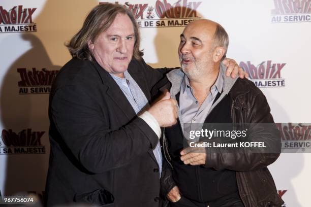 Gerard Depardieu and Gerard Jugnot attend at "Asterix et Obelix: au service de sa majeste" film premiere at "Le Grand Rex" on September 30, 2012 in...