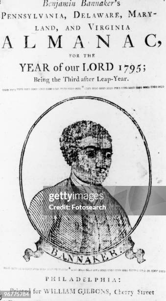 Woodcut portrait of African-American scientist and write, Benjamin Bannaker on the Title Page of his 'Pennsylvania, Delaware, Maryland and Virginia...