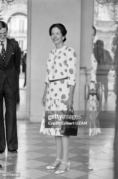 Anne-Aymone Giscard d'Estaing lors d'une réception afficielle au Palais de l'Elysée à Paris le 26 juin 1974, France.