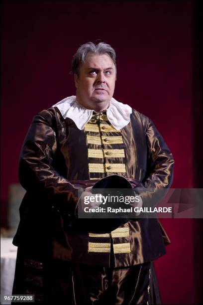 Serge Bagdassarian from The Comedie Francaise troupe performs "Dom Juan ou le Festin de Pierre" of Moliere on September 14, 2012 in Paris in France....