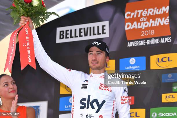 Podium / Gianni Moscon of Italy and Team Sky White Best Young Jersey / Celebration / during the 70th Criterium du Dauphine 2018, Stage 2 a 181km...