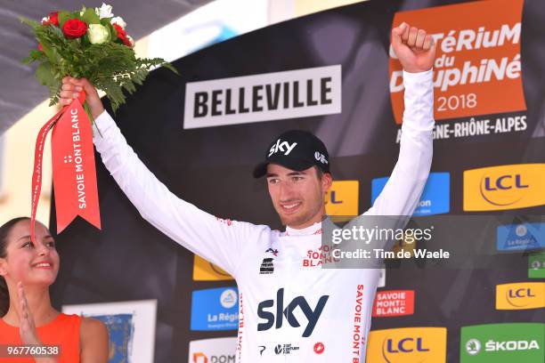 Podium / Gianni Moscon of Italy and Team Sky White Best Young Jersey / Celebration / during the 70th Criterium du Dauphine 2018, Stage 2 a 181km...