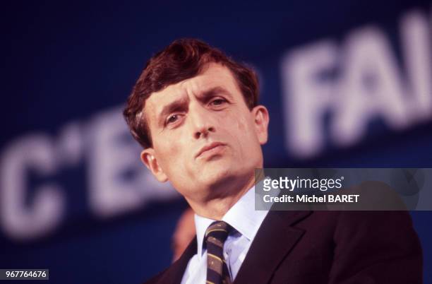 Portrait du ministre de la Culture et de la Communication François Léotard, lors d'un forum de l'UDF , le 21 juin 1986, à Paris, France.