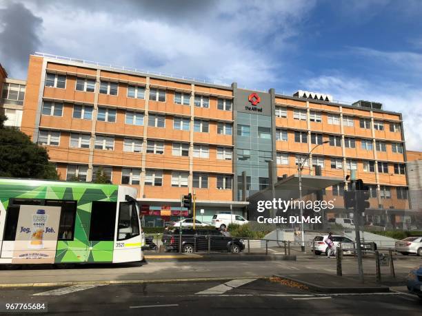 tram stop outside the afred hospital - hospital stock pictures, royalty-free photos & images