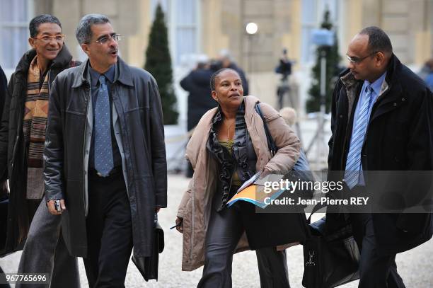 Nicolas Sarkozy reçoit les présidents des collectivités locales et les parlementaires des départements d'outre-mer à l'Elysée Christiane Taubira...