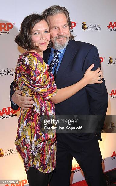 Actress Maggie Gyllenhaal and actor Jeff Bridges arrive at AARP The Magazine�s 9th Annual Movies For Grownups Award Gala at The Beverly Wilshire...