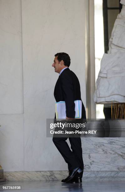 Nicolas Sarkozy à la fin du conseil des ministres le 26 septembre 2008 à Paris, France.