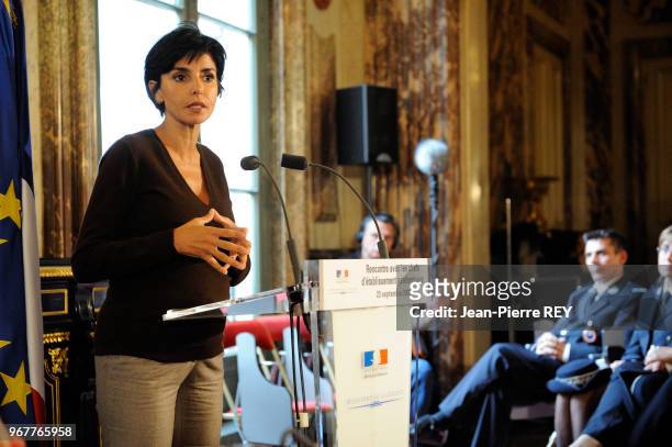 Rachida Dati recoit les chefs d'établissement pénitentiares au ministère de la justice le 23 septembre 2008 à Paris, France.