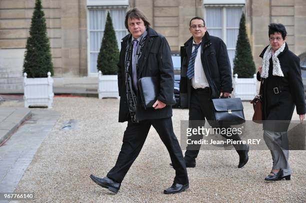 Bernard Thibault lors d'une réunion avec le président de la république à l'Elysée le 18 février 2009 à Paris, France.