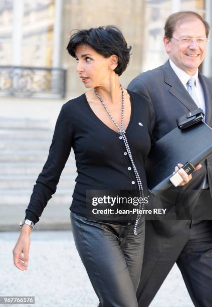 Rachida Dati à la sortie du conseil des ministres le 26 septembre 2008 à Paris, France.