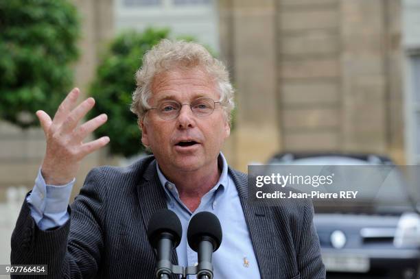 Lors de son entretien à l'Elysée Daniel Cohn-Bendit qui était accompagné de Pascal Durand le porte-parole d'Europe Ecologie et de Cécile Duflot...